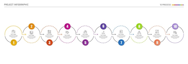 Diseño infográfico 10 opciones o iconos de procesos y finanzas.