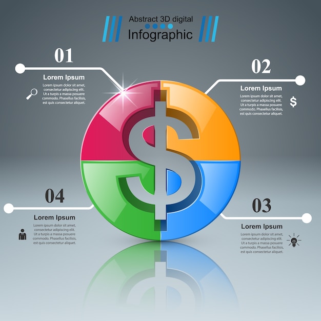 Diseño infográfico 3d. icono de dólar