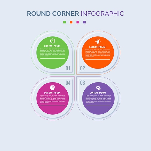 Diseño infográfico de 4 pasos de esquina redonda