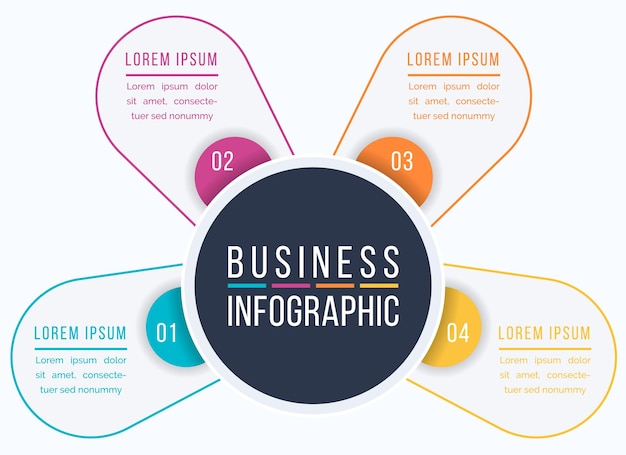 Diseño infográfico 4 pasos objetos elementos u opciones plantilla de información empresarial
