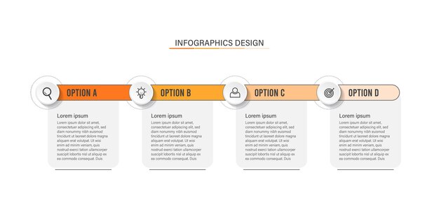 Diseño infográfico de 4 pasos u opciones para negocios y presentaciones.