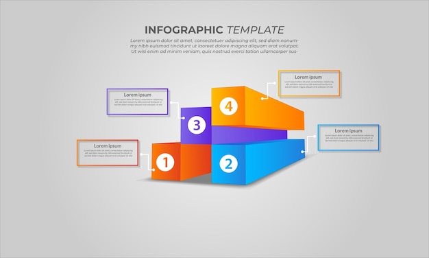 diseño infográfico con 4 pasos para visualización de datos, diagrama, informe anual, diseño web, presenta