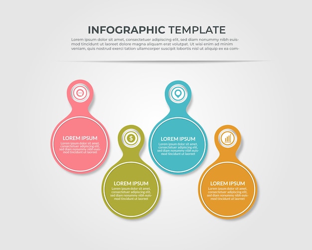 diseño infográfico con 4 pasos para visualización de datos, diagrama, informe anual, diseño web, presenta