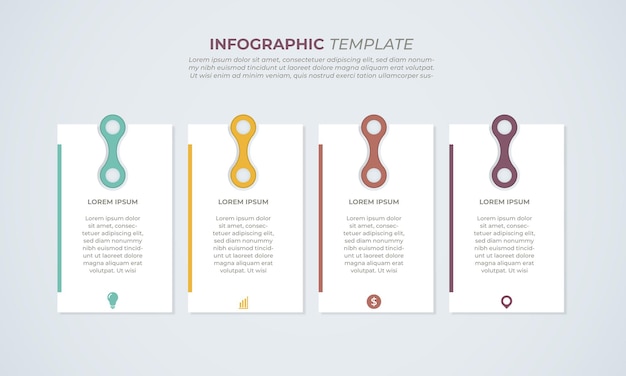 Diseño infográfico con 4 pasos para visualización de datos, diagrama, informe anual, diseño web, presenta