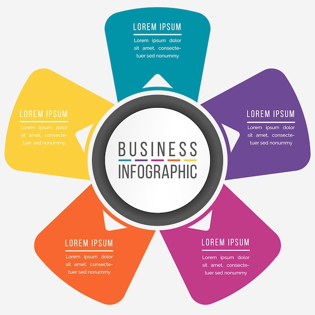Diseño infográfico 5 pasos o opciones información de negocios plantilla colorida