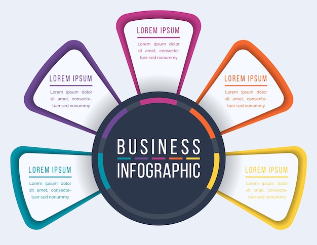 Diseño infográfico 5 pasos objetos elementos u opciones información de negocios información de plantilla colorida