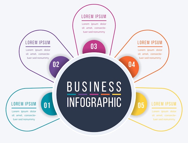 Diseño infográfico 5 pasos objetos elementos u opciones plantilla de información comercial