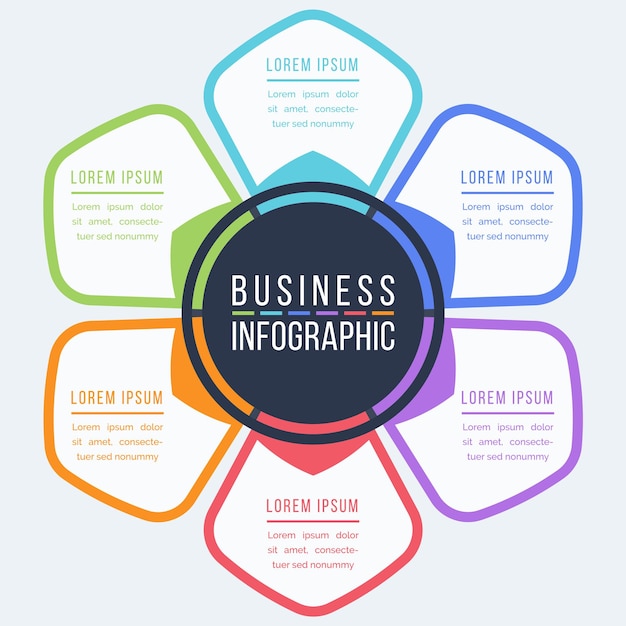 Diseño infográfico 6 pasos objetos elementos u opciones plantilla de diseño de información empresarial