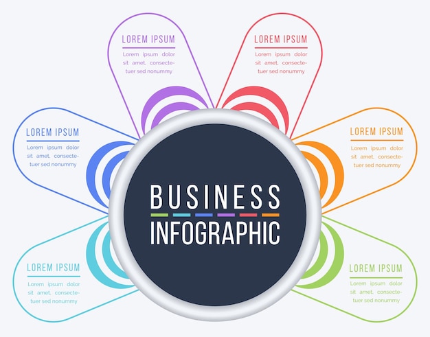 Diseño infográfico 6 pasos objetos elementos u opciones plantilla de información comercial