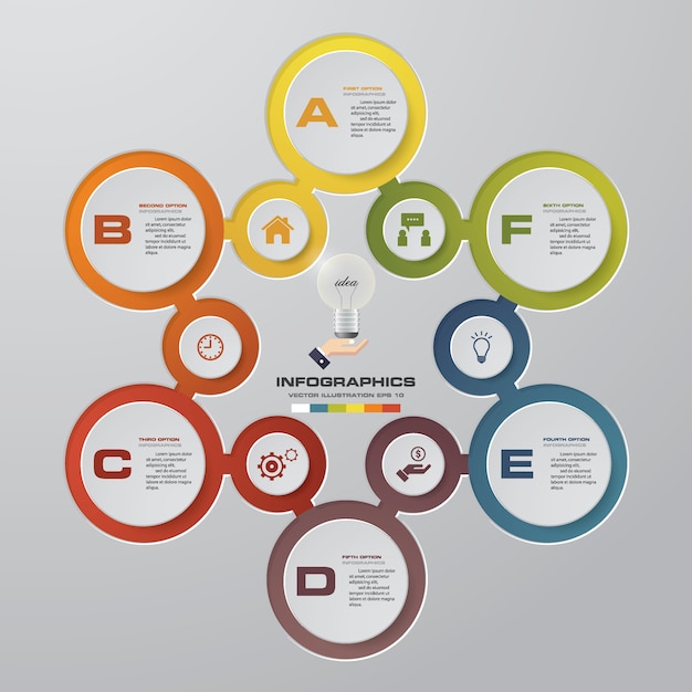 Vector diseño infográfico con 6 pasos y opciones.