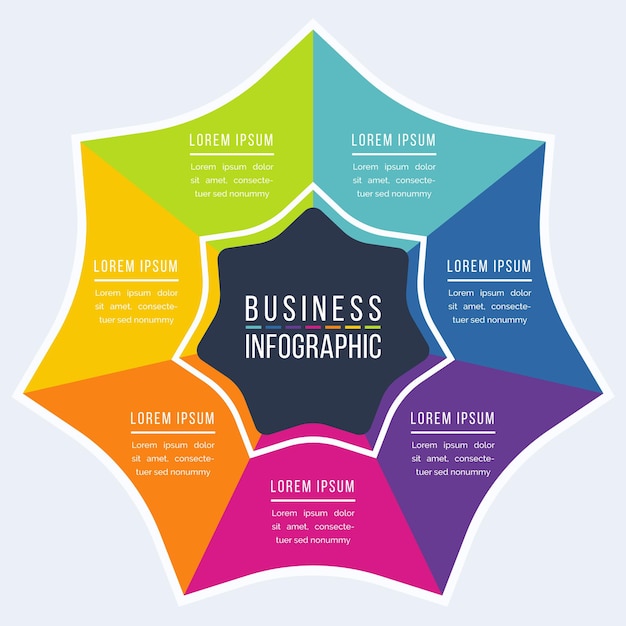 Diseño infográfico 7 pasos objetos elementos u opciones información negocio infografías coloridas