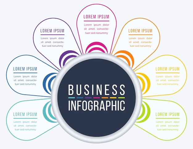 Diseño infográfico 7 pasos objetos elementos u opciones plantilla de información comercial