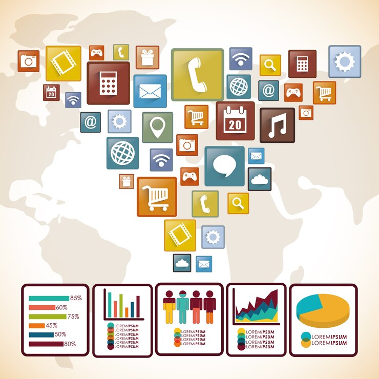 Vector diseño infográfico de aplicaciones móviles.