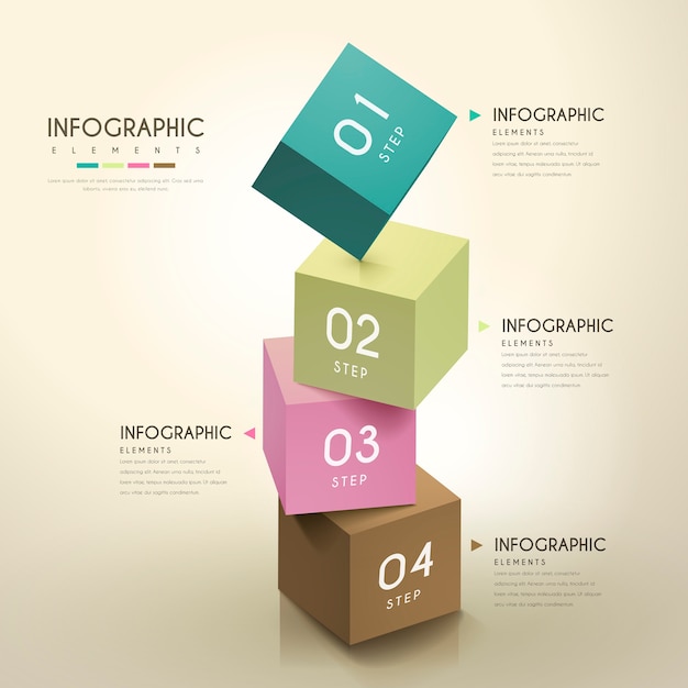 Vector diseño infográfico atractivo con elementos de cubos 3d