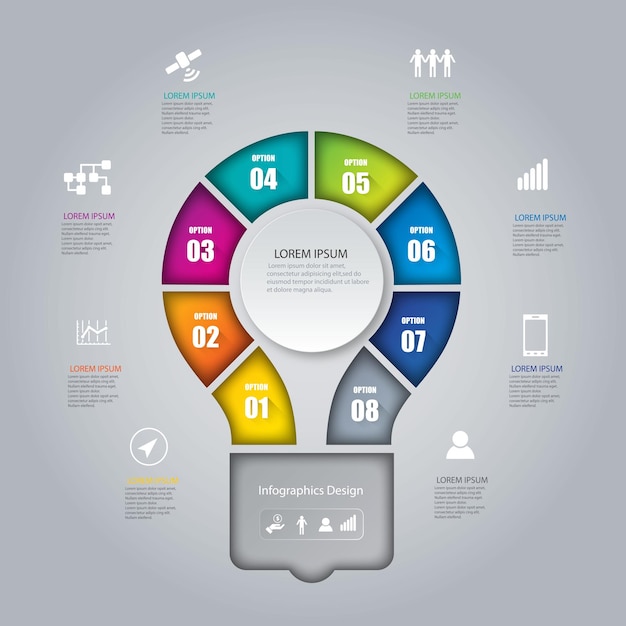Diseño infográfico con bombilla abstracta