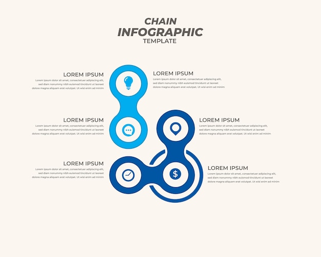 Diseño infográfico de cadena con 5 pasos para visualización de datos, diagrama, informe anual, diseño web, pr