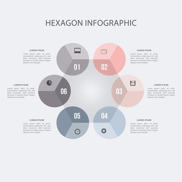 Vector diseño infográfico de círculos y hexágonos.