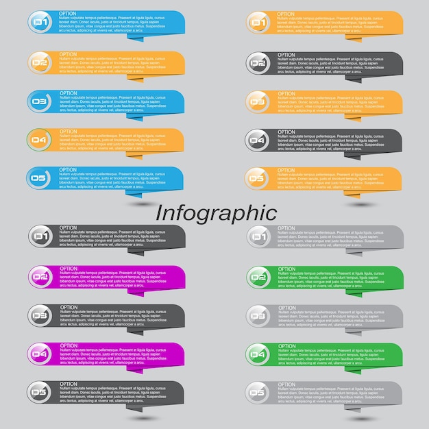 Diseño infográfico de la colección con opciones numeradas