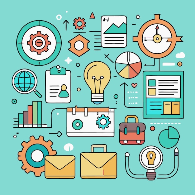 Diseño infográfico colorido con iconos comerciales