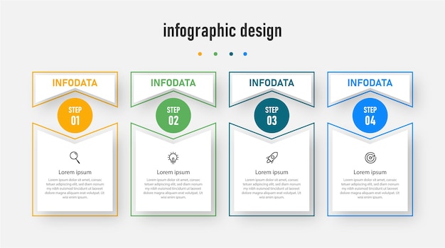 Diseño infográfico para el concepto de negocio. línea de tiempo de plantilla con 4 pasos,