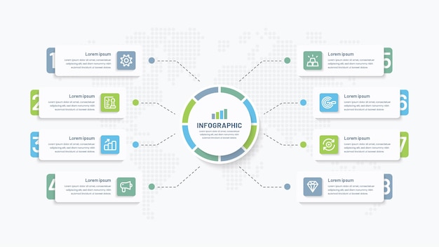 Diseño infográfico creativo de 8 pasos.