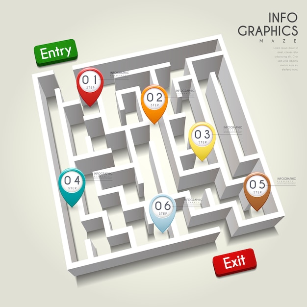 Diseño infográfico creativo con elementos de laberinto 3d.