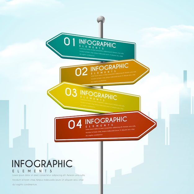 Diseño infográfico creativo con elementos de señalización vial.