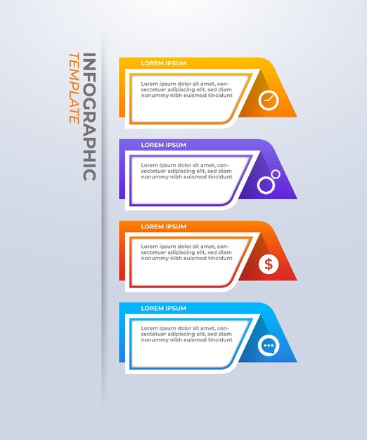 Diseño infográfico degradado con 4 pasos para visualización de datos, diagrama, informe anual, diseño web,