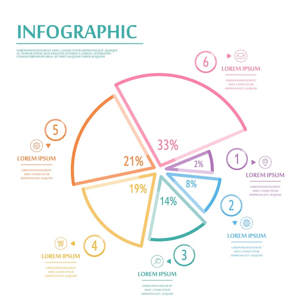 Diseño infográfico elegante con elementos de línea fina de colores