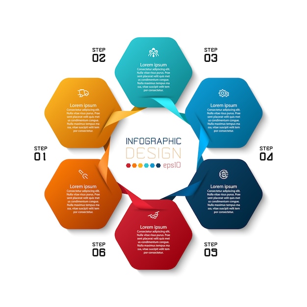 Diseño infográfico con formas hexagonales.