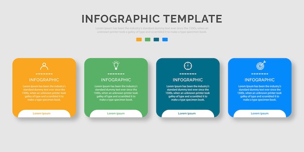 Diseño infográfico con iconos y 4 opciones o infografías de pasos para el concepto de negocio