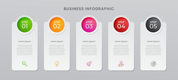 Vector diseño infográfico con iconos y 5 opciones, punto o pasos. diseño degradado vectorial con transparente