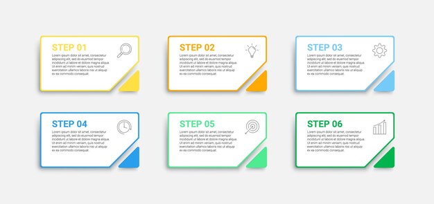 Diseño infográfico con iconos y 6 opciones o infografías de pasos para el concepto de negocio