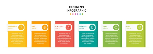 Diseño infográfico con iconos y 6 opciones o pasos