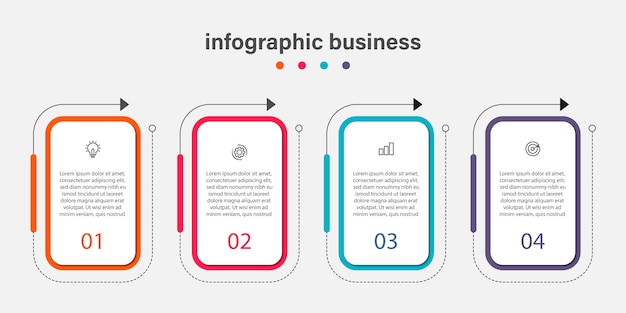 Diseño infográfico con línea de tiempo de esquema empresarial de 4 pasos