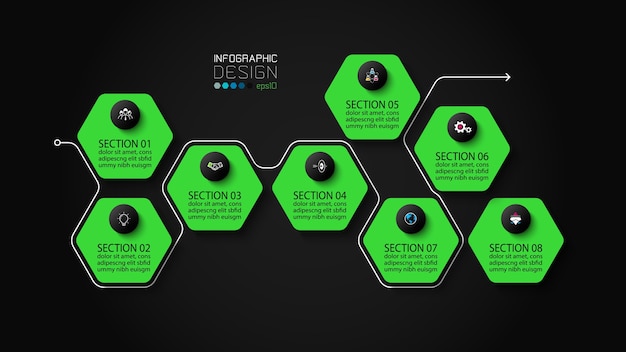 Diseño infográfico moderno hexagonal.