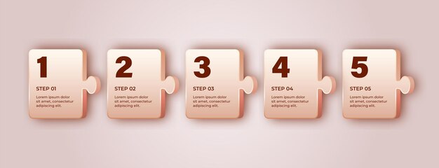 Diseño infográfico para negocios 5 pasos con etiquetas de color mantequilla suave