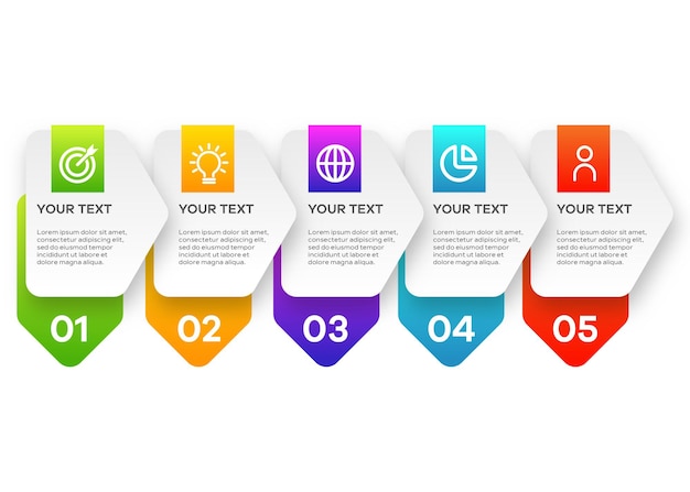 Diseño infográfico de pasos profesionales con 5 pasos.