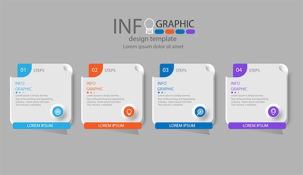 Diseño infográfico de plantilla creativa con líneas de 4 pasos.