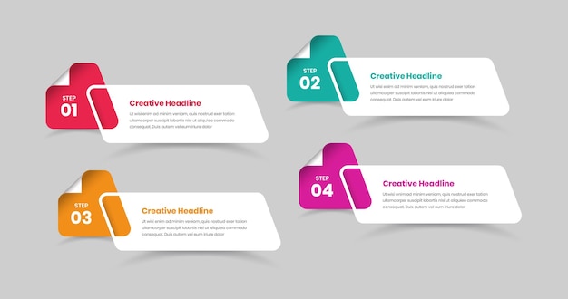 Diseño infográfico de presentación de estrategia empresarial de cuatro pasos
