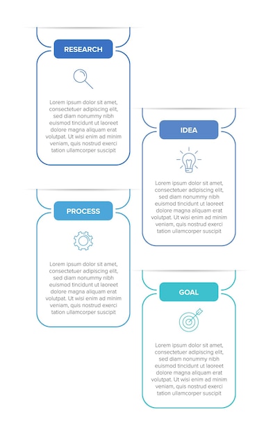 Diseño infográfico vertical con iconos y 4 opciones o pasos