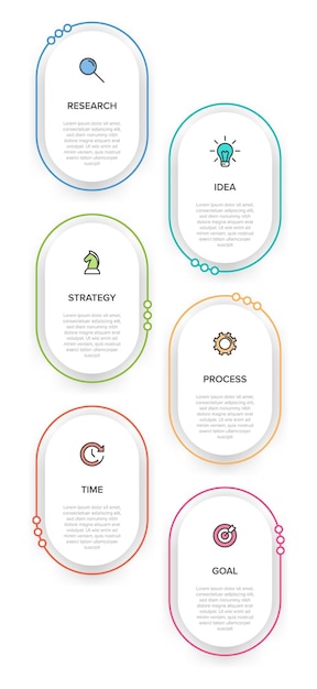 Diseño infográfico vertical con iconos y 6 opciones o pasos. Concepto de negocio de infografía.