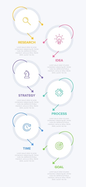 Diseño infográfico vertical con iconos y 6 opciones o pasos