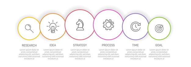 Diseño infográfico vertical con iconos y 6 opciones o pasos