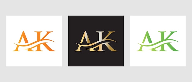 Diseño inicial del logotipo AK de la letra del monograma. Plantilla de logotipo AK