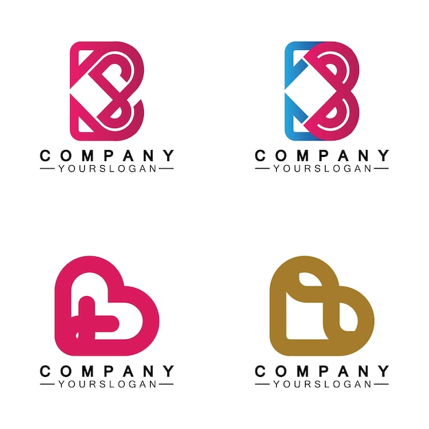 Vector diseño inicial del logotipo del corazón del amor de la letra b