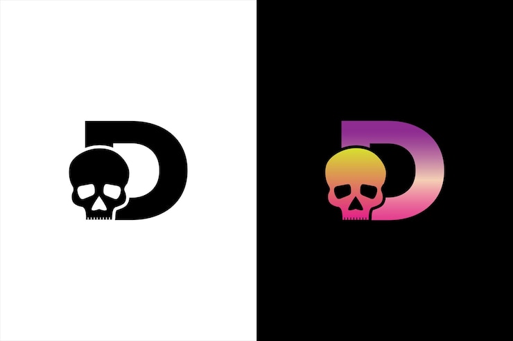 Vector diseño inicial del logotipo del cráneo d diseño del logotipo o plantilla de icono de la letra d del cráneo