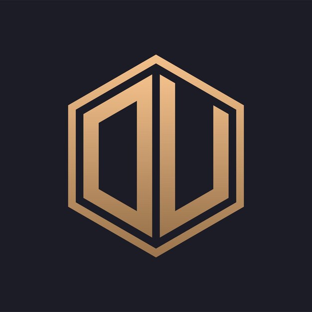 Diseño inicial del logotipo de la elegante letra hexagonal de DU plantilla de logotipo de lujo de DU