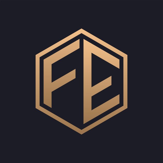 Diseño inicial del logotipo de la elegante letra hexagonal FE plantilla de logotipo de lujo FE