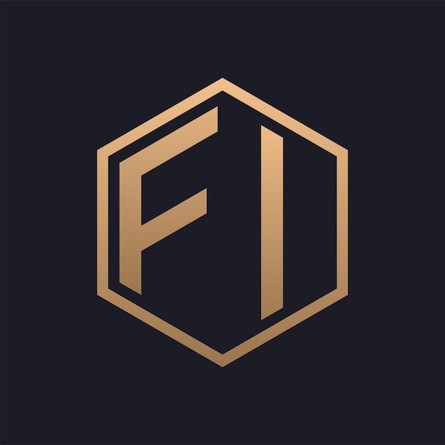 Diseño inicial del logotipo de la elegante letra hexagonal de FI Modelo de logotipo de FI de lujo